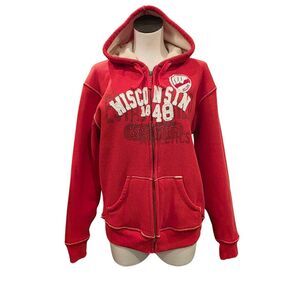 Wisconsin Badgers Hoodie Full Zip Sweatshirt Size M Sherpa Fleece Lined Bucky